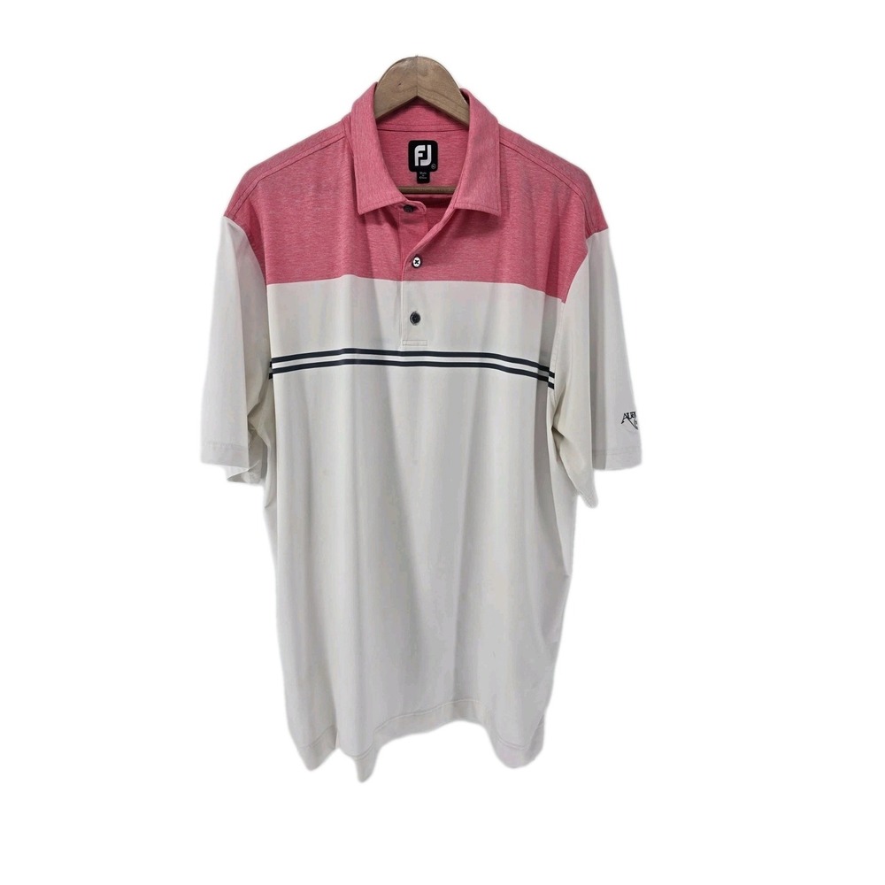 FootJoy Polo Shirt Mens XL White Pink Audubon 1908 Colorblock Performance Golf